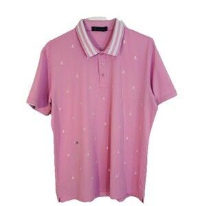 G/FORE Men's Large Pink Embroidered Skull & Tees Golf Performance Polo Shirt